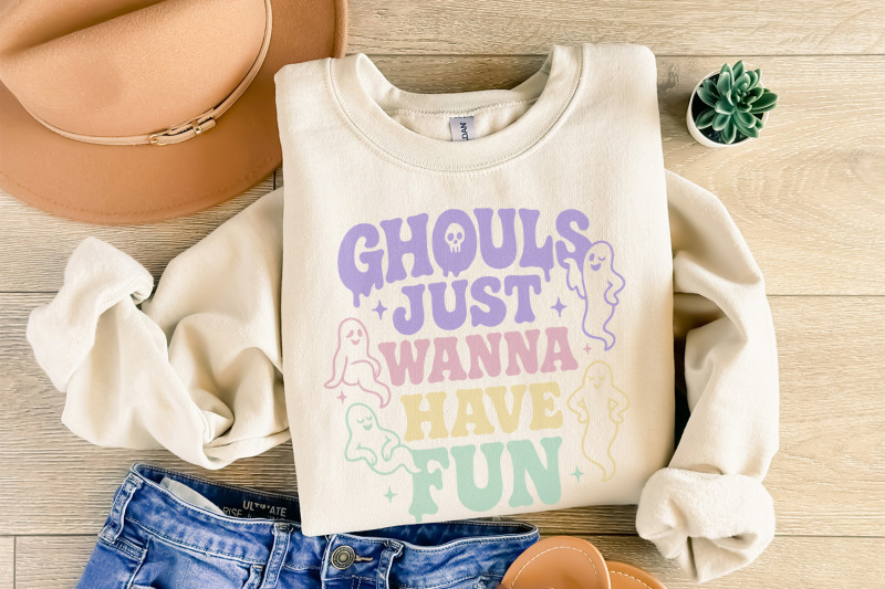 ghouls-just-wanna-have-fun-png-cute-ghost-retro-halloween-png-spooky