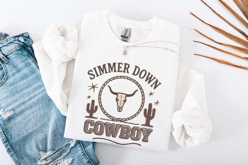 simmer-down-cowboy-png-longhorn-western-png-tee-design-retro-desert