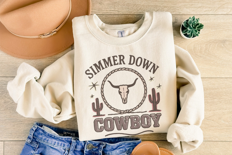 simmer-down-cowboy-png-longhorn-western-png-tee-design-retro-desert