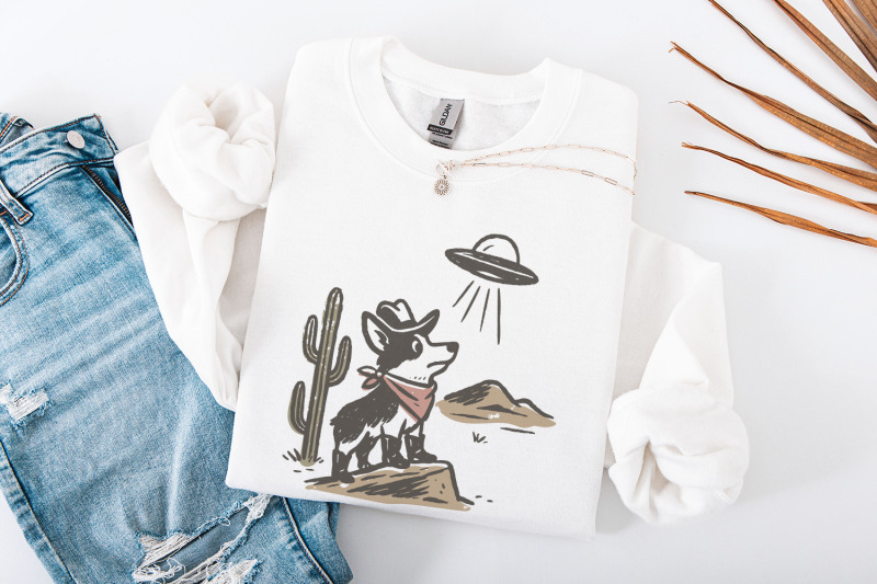 retro-cowboy-dog-and-ufo-encounter-png-western-corgi-desert-funny-spa