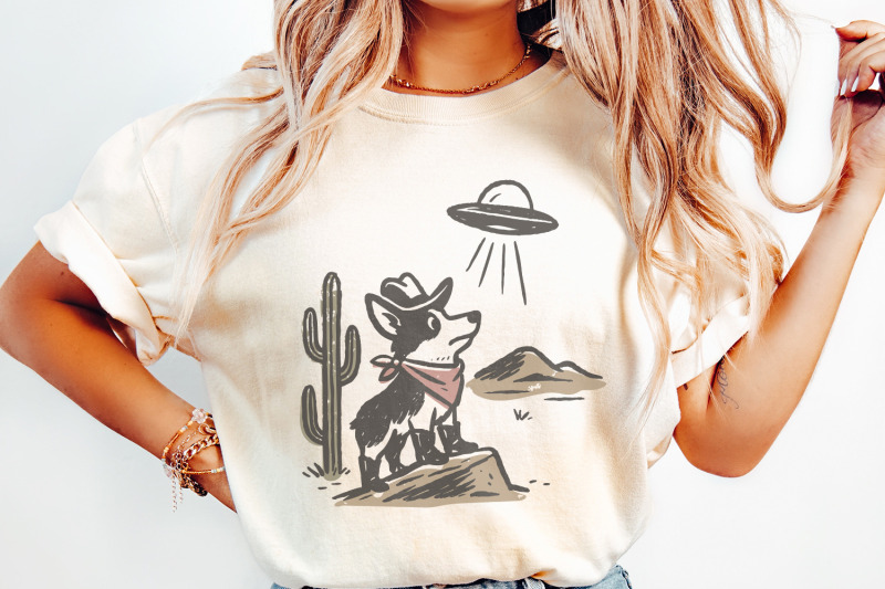 retro-cowboy-dog-and-ufo-encounter-png-western-corgi-desert-funny-spa