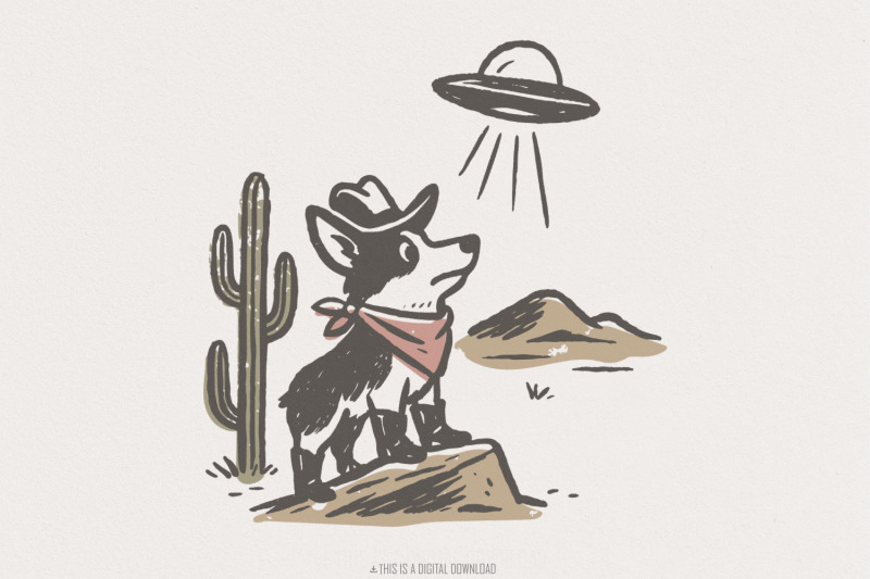 retro-cowboy-dog-and-ufo-encounter-png-western-corgi-desert-funny-spa