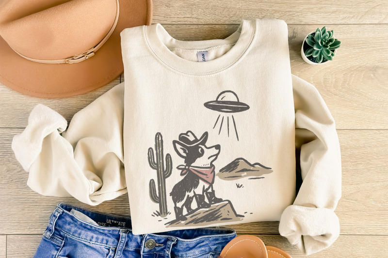 retro-cowboy-dog-and-ufo-encounter-png-western-corgi-desert-funny-spa