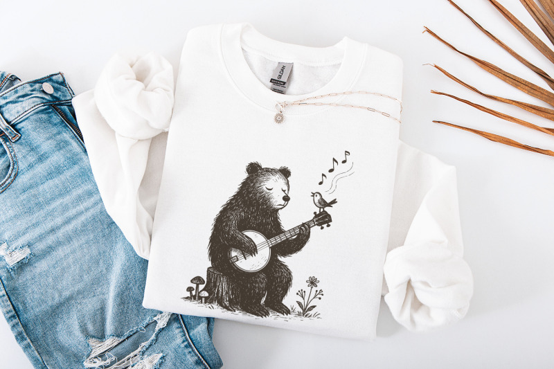 bear-playing-banjo-with-singing-bird-png-whimsical-animal-folk-art