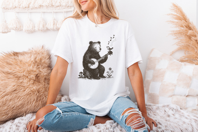 bear-playing-banjo-with-singing-bird-png-whimsical-animal-folk-art