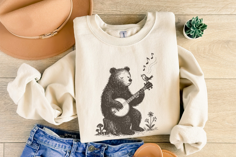 bear-playing-banjo-with-singing-bird-png-whimsical-animal-folk-art