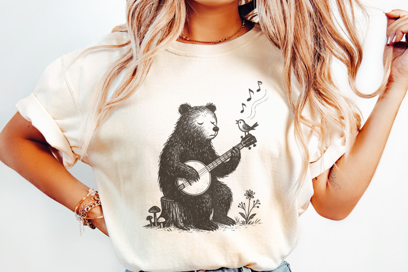 bear-playing-banjo-with-singing-bird-png-whimsical-animal-folk-art
