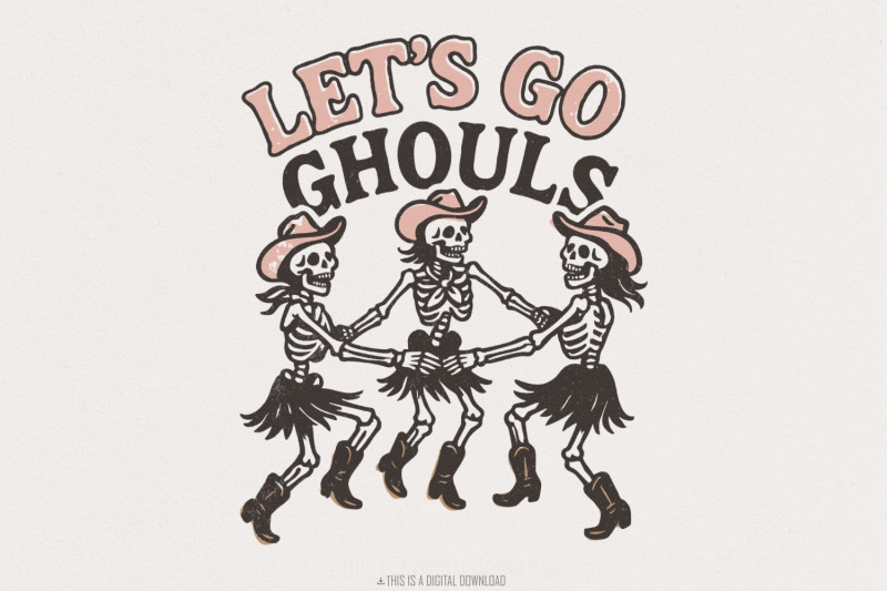 let-039-s-go-ghouls-png-dancing-skeleton-cowgirl-shirt-png-retro-western