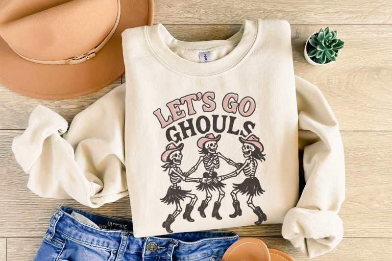 let-039-s-go-ghouls-png-dancing-skeleton-cowgirl-shirt-png-retro-western