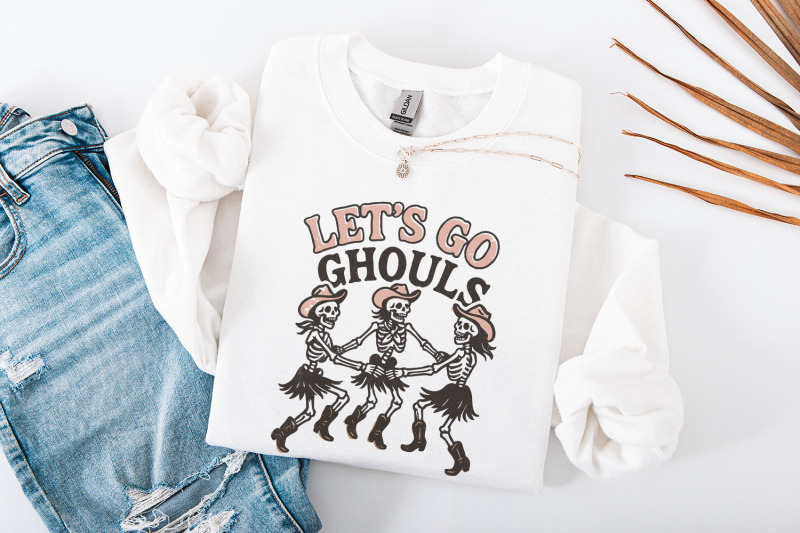 let-039-s-go-ghouls-png-dancing-skeleton-cowgirl-shirt-png-retro-western