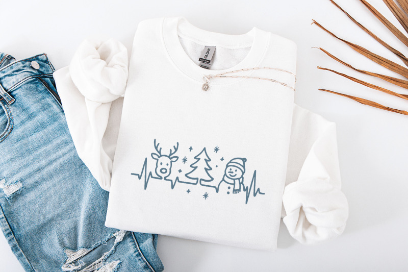 retro-christmas-png-minimalist-christmas-line-art-with-reindeer-snow