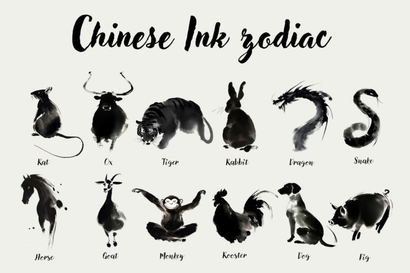 chinese-ink-zodiac-sumi-e-style-clipart-collection
