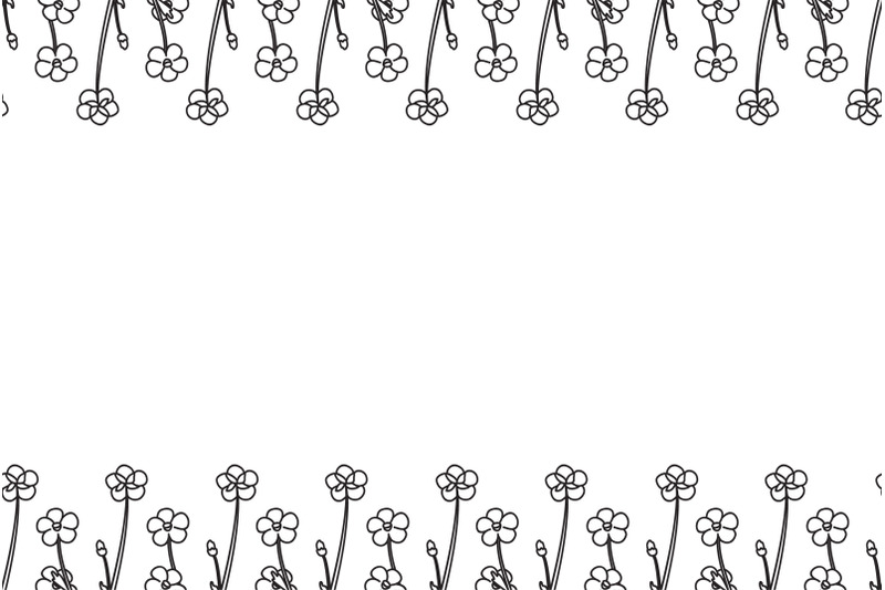line-art-botanical-floral-horizontal-border-with-meadow-flowers-vector