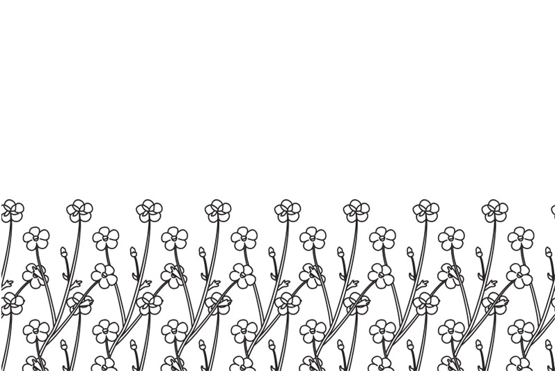 line-art-botanical-floral-horizontal-border-with-meadow-flowers-vector