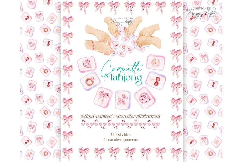 coquette-mahjong-party-watercolor-cliparts