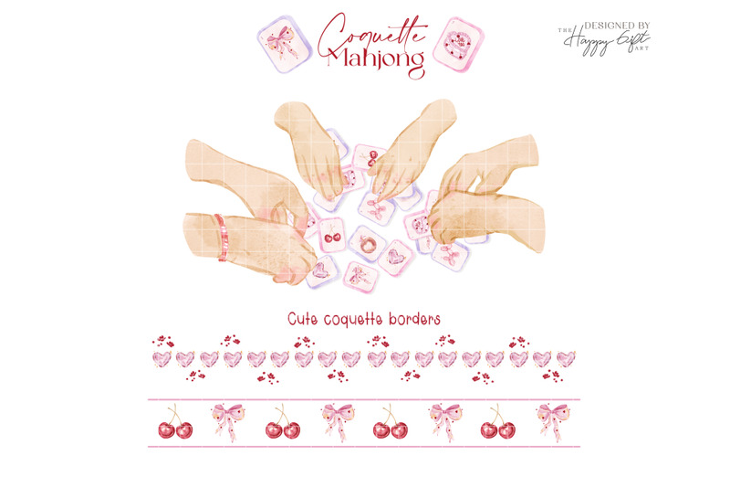 coquette-mahjong-party-watercolor-cliparts