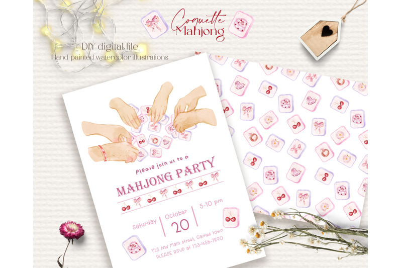 coquette-mahjong-party-watercolor-cliparts