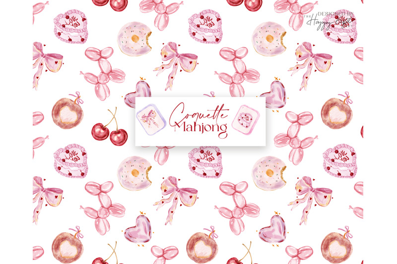 coquette-mahjong-party-watercolor-cliparts