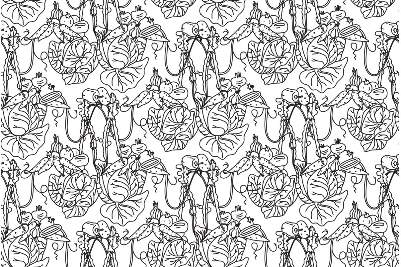 line-art-botanical-decorative-vegetables-seamless-pattern-vector