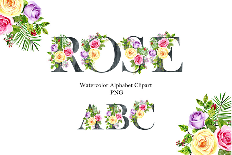 watercolor-roses-alphabet