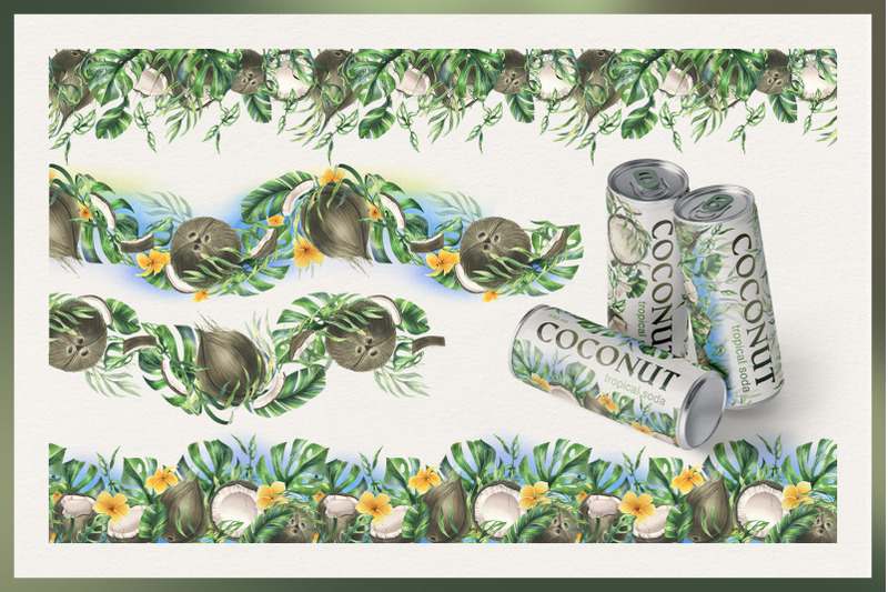 coconuts-and-tropical-leaves-watercolor-clipart
