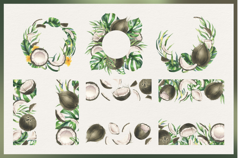 coconuts-and-tropical-leaves-watercolor-clipart