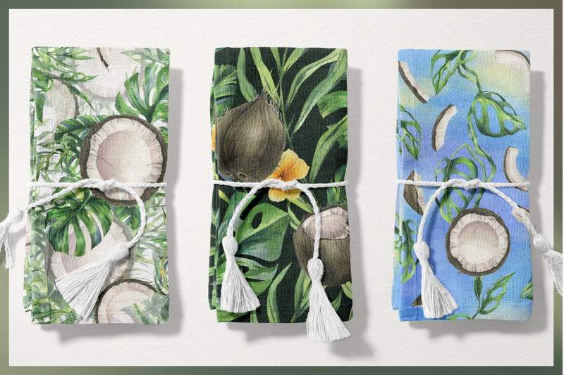coconuts-and-tropical-leaves-watercolor-clipart