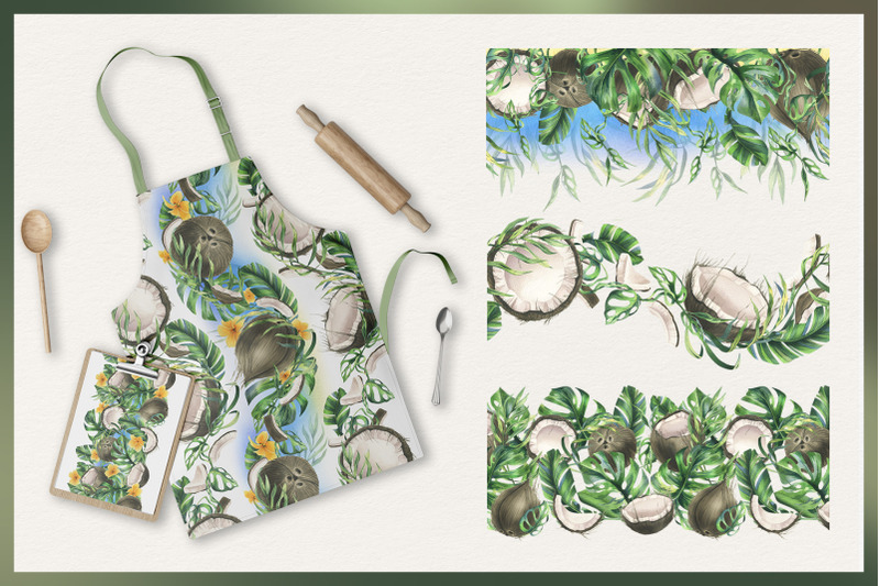 coconuts-and-tropical-leaves-watercolor-clipart