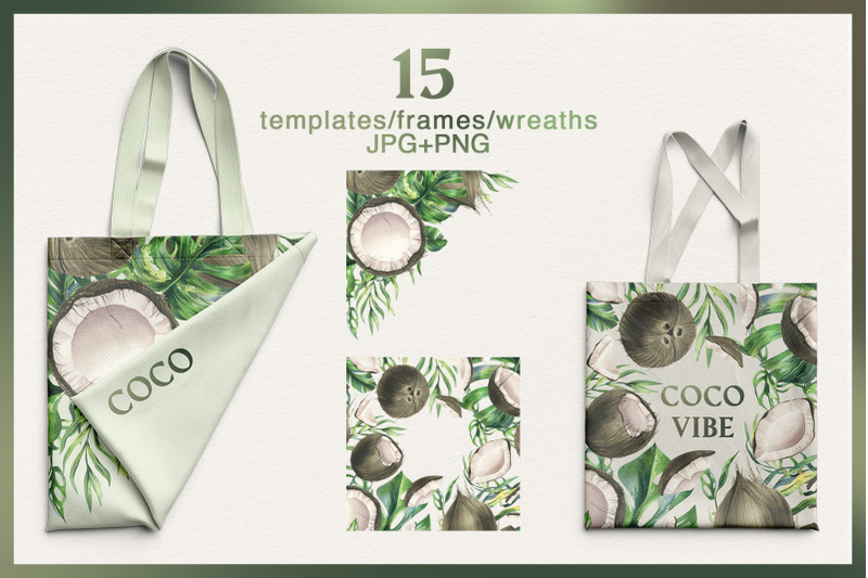coconuts-and-tropical-leaves-watercolor-clipart