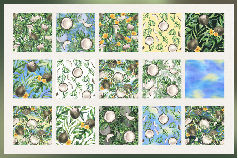 coconuts-and-tropical-leaves-watercolor-clipart