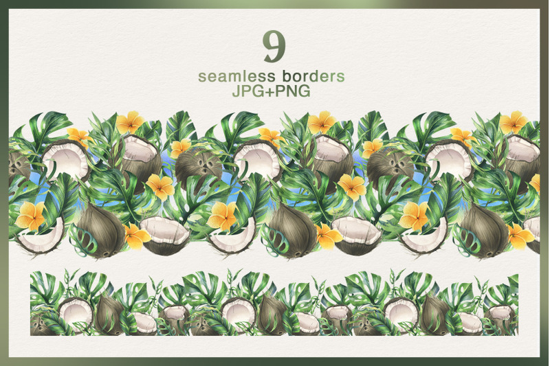 coconuts-and-tropical-leaves-watercolor-clipart