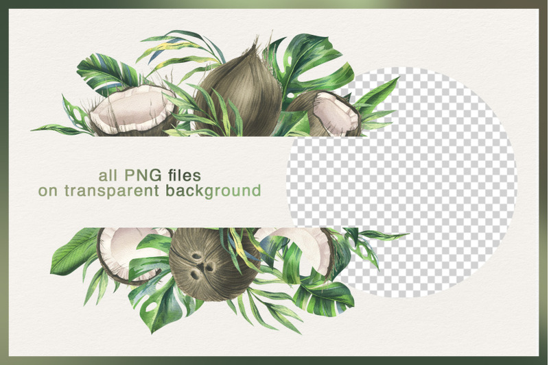 coconuts-and-tropical-leaves-watercolor-clipart