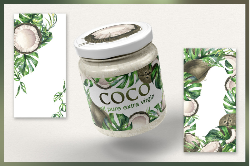 coconuts-and-tropical-leaves-watercolor-clipart