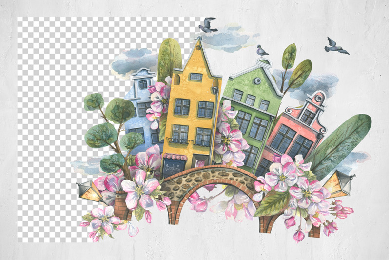 old-town-spring-watercolor-clip-art