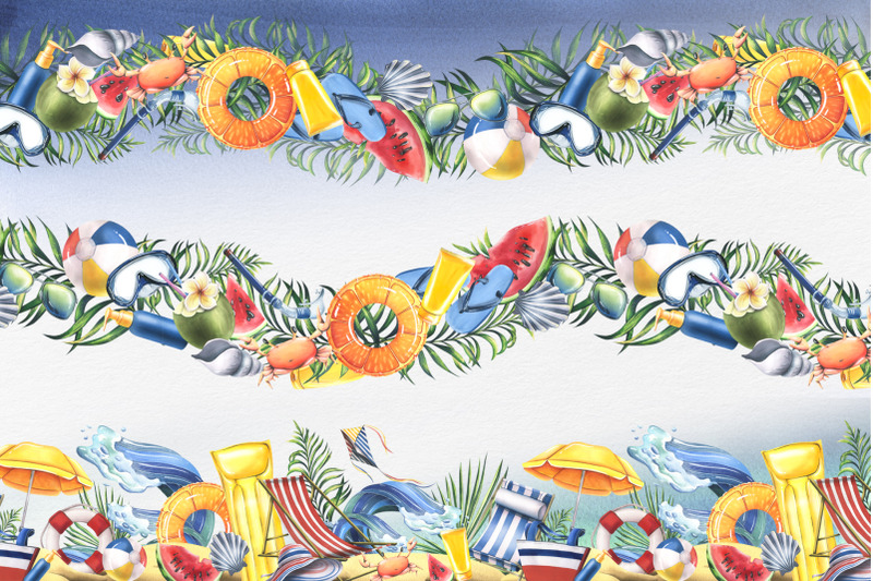 sunny-beach-borders-watercolor