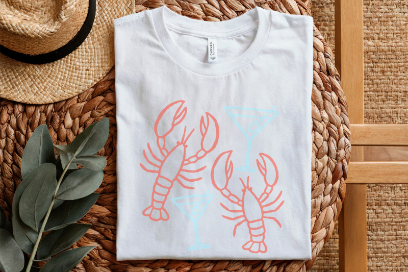 lobster-and-martini-png-nautical-art-coastal-party-shirt-beach-bar