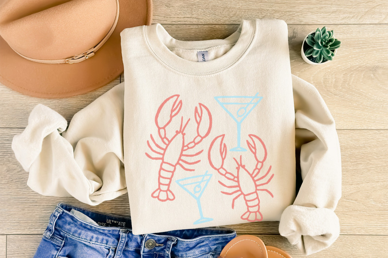 lobster-and-martini-png-nautical-art-coastal-party-shirt-beach-bar