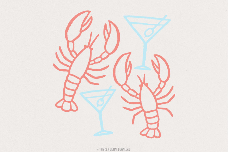 lobster-and-martini-png-nautical-art-coastal-party-shirt-beach-bar