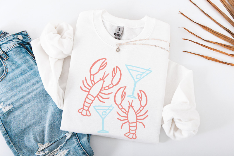 lobster-and-martini-png-nautical-art-coastal-party-shirt-beach-bar