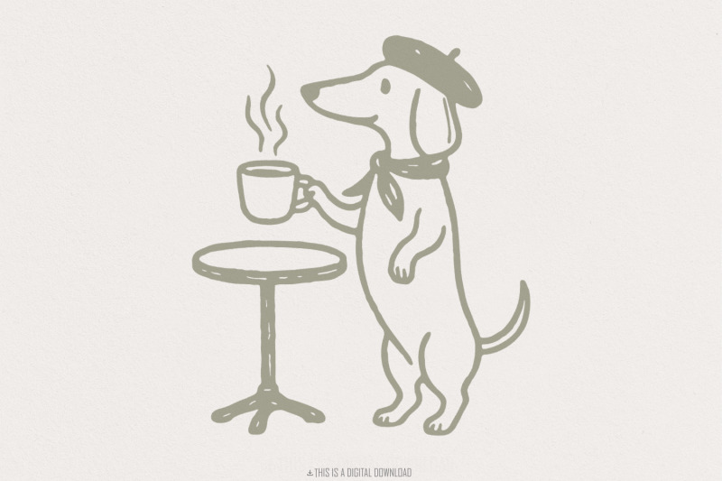 dachshund-dog-png-coffee-clipart-french-cafe-art-minimalist-cute-dog