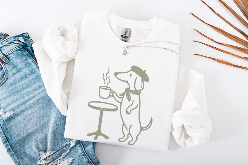 dachshund-dog-png-coffee-clipart-french-cafe-art-minimalist-cute-dog