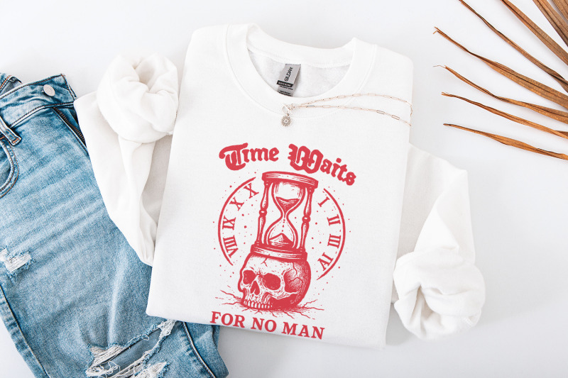 time-waits-for-no-man-png-gothic-skull-art-memento-mori-quote-vinta