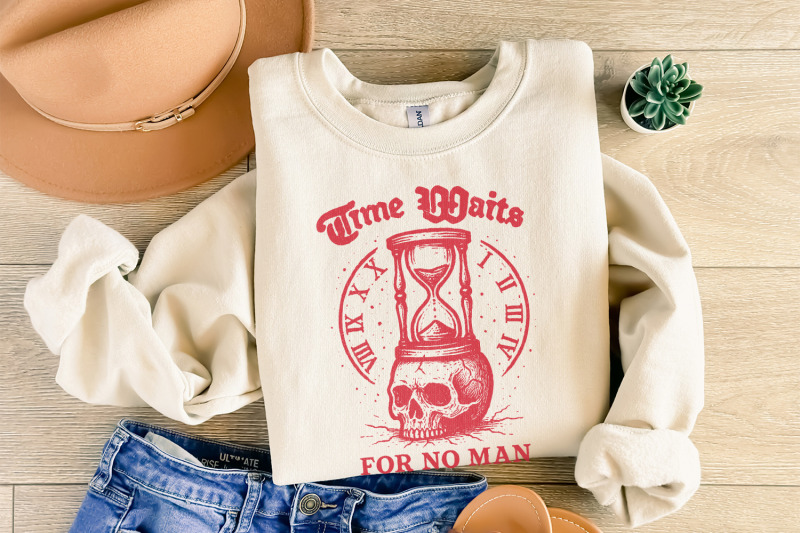 time-waits-for-no-man-png-gothic-skull-art-memento-mori-quote-vinta