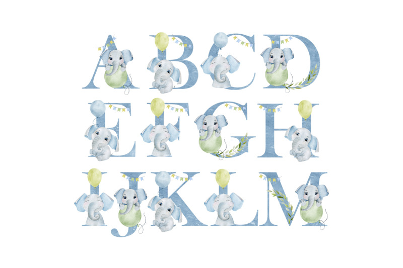 watercolor-alphabet-with-elephants