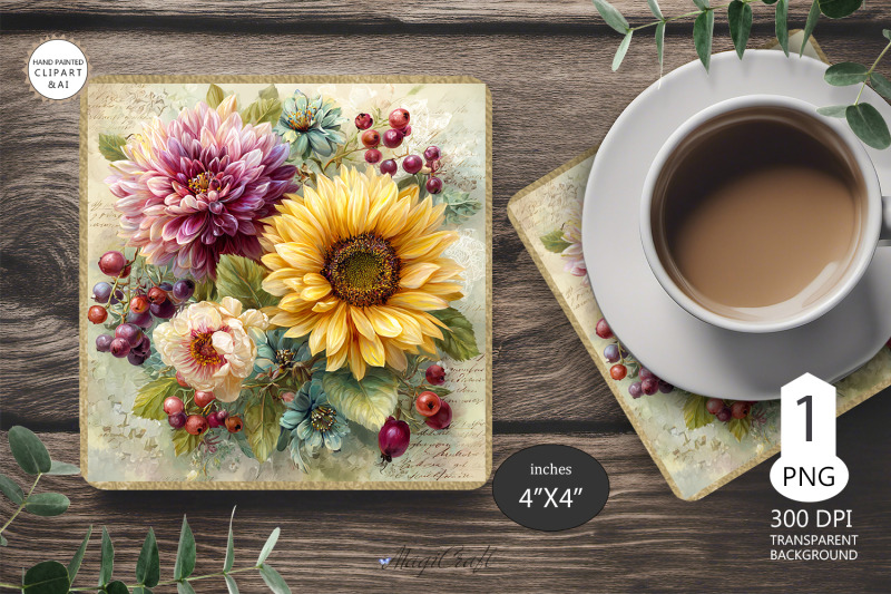 mug-coaster-with-flowers-sunflower-mug-coaster-sublimation