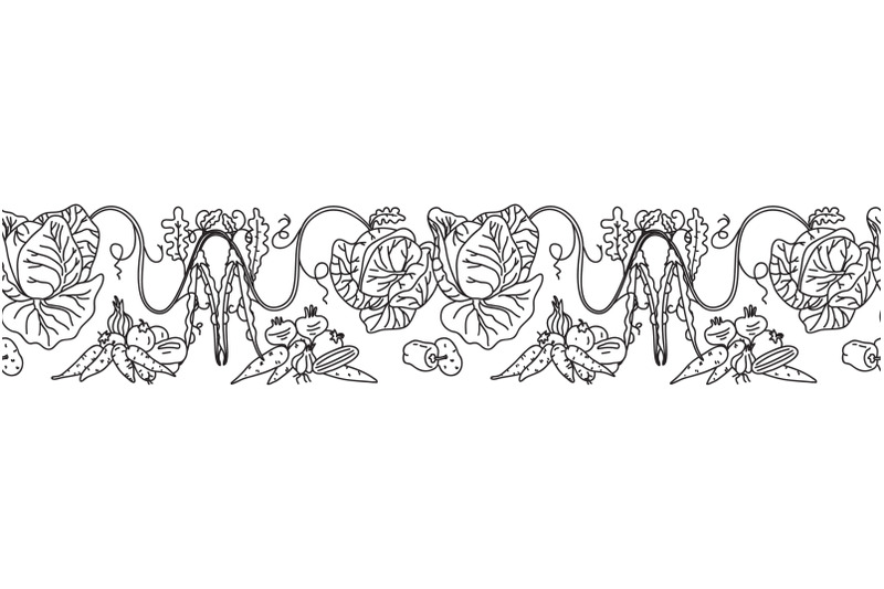 line-art-botanical-decorative-different-vegetables-seamless-border
