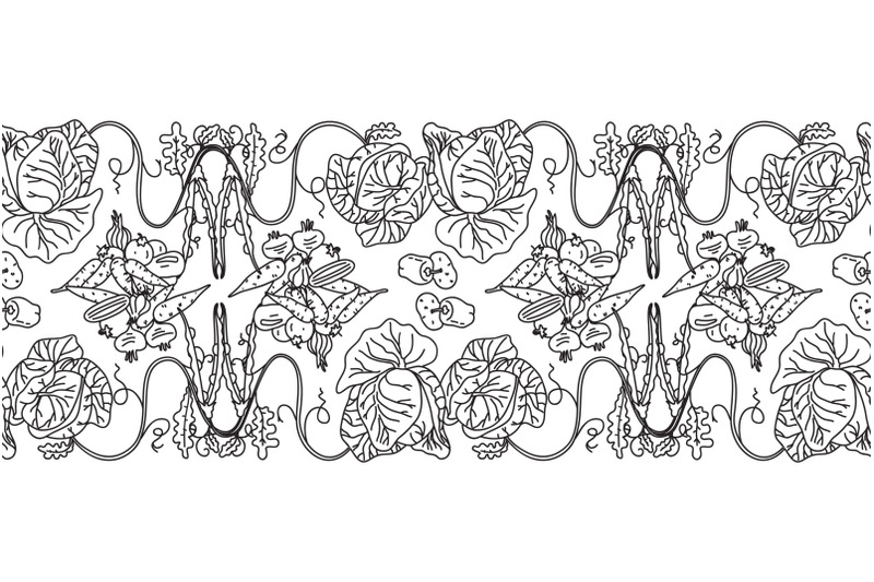 line-art-botanical-decorative-different-vegetables-seamless-border