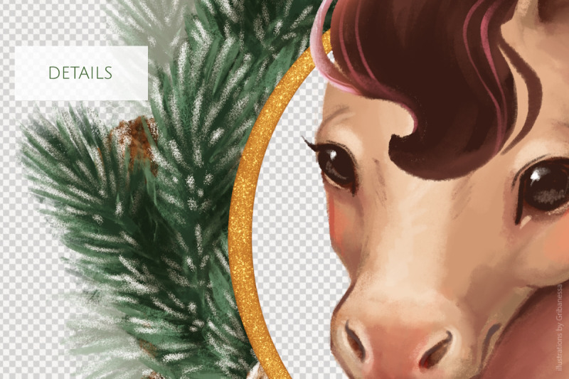 horse-in-a-fir-wreath-png-illustration