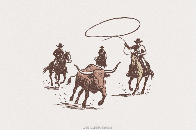 western-rodeo-png-cowboy-lasso-digital-art-bull-wrangler-printable-s