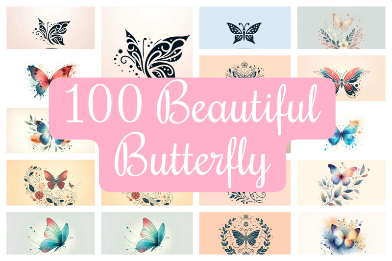a-set-of-100-beautiful-butterfly